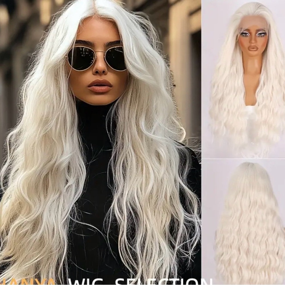 Platinum White Long Wavy Lace Front Wig - Women Hair Wigs & Extensions